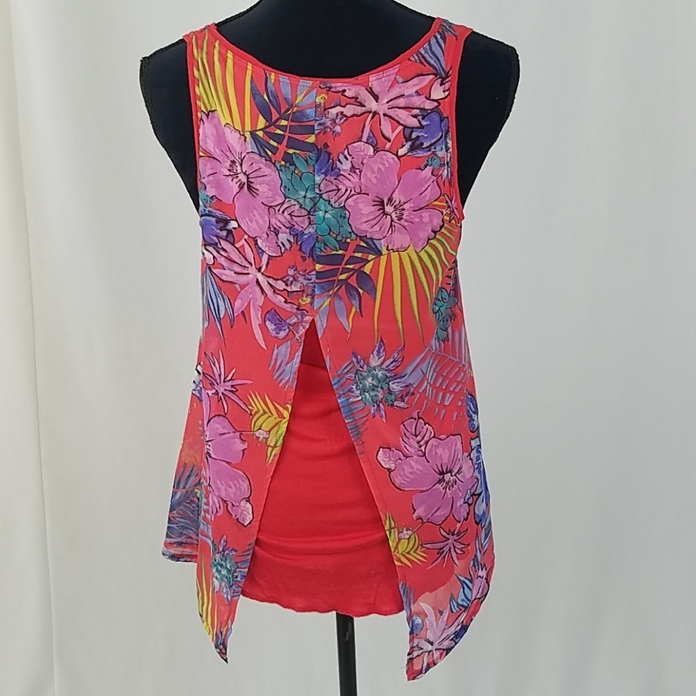 Ella Moss women XS tank top floral flowy lined split back tropical vacation - Picture 4 of 5